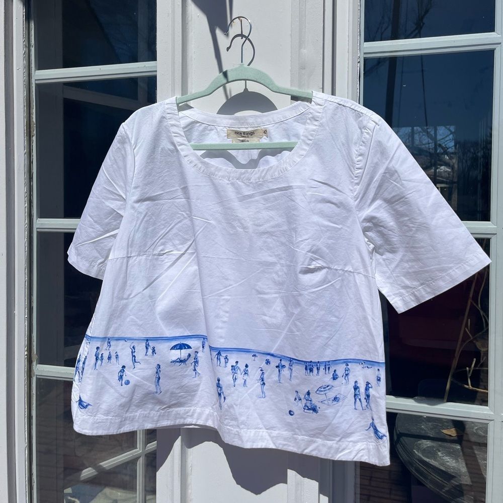 Anthropologie Nice Things Paloma S Beach Scene Top NWT RARE! - Picture 2 of 9